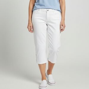 Gloria Vanderbilt All Around Slimming White Capri Pants Sleek Side Leg Ties SZ14